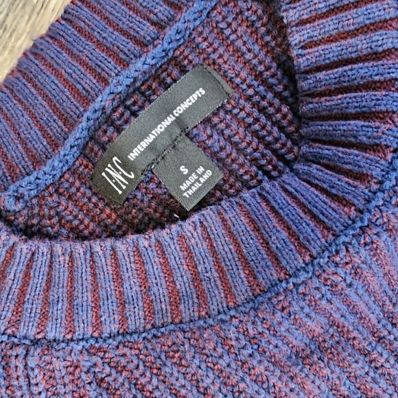 INC International Concepts Men's Unisex Plaited Crewneck Sweater S Navy Blue/Red - Picture 2 of 6